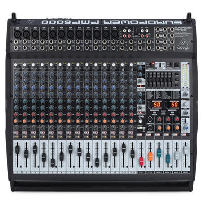 [CLEARANCE] Behringer EuroPower PMP6000 1600W 20-Channel Powered Mixer with Built-in Dual Multi-FX Processor & FBQ Feedback Detection System, 60mm Throw Faders, 12 XLR 2 RCA 1/4" (Mono), 20 TRS, 2 speakON, 2 Post FC, 2 Pre Monitor, 1/4" Headphones