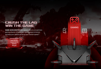 TP-Link Archer GX90 AX6600 Tri-Band MU-MIMO Wi-Fi 6 Gaming Router with 5G Gaming Band, 4804Mbps at 5GHz_2, 2.5G WAN Port, 1.5GHz Quad-Core CPU, OFDMA, Beamforming, USB 3.0 / 2.0 Port, OneMesh, IPv6, Access Point Mode, VPN Server, DFS, IPTV