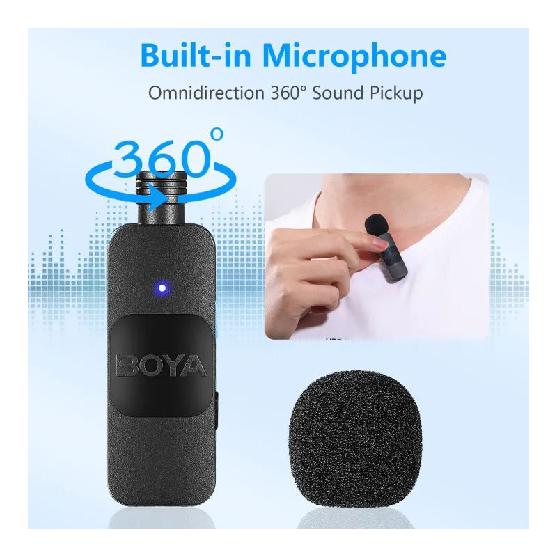 Boya BY-V1 / BY-V2 Ultracompact 2.4GHz Wireless Lavalier Microphone System Lightning Connector for iOS Devices with 360 Degree Omnidirectional Sound, Noise Reduction, Auto Pairing, 50m Wireless Range, 9-Hour TX Runtime