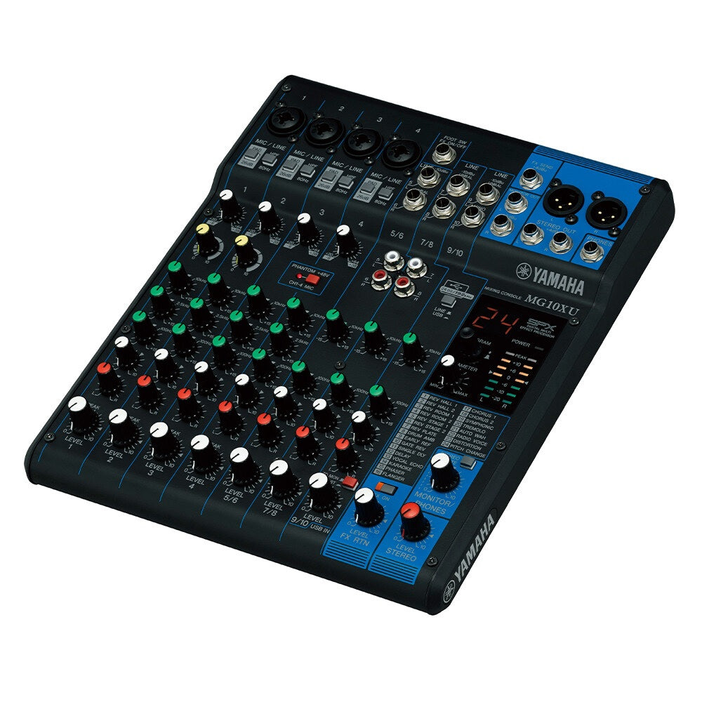 Yamaha MG10XUF 10-Channel Analog Console Mixer USB Audio Interface 2in / 2Out with 24 SPX Effects, 2-Band EQ Equalizer, D-PRE Mic Preamps, PAD Switch, XLR and 6.35mm AUX I/O, Apple iPad Support and Cubasis LE App Support