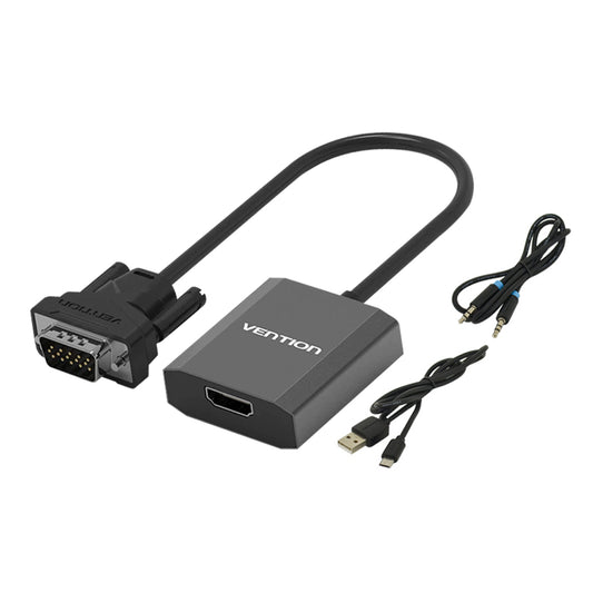 Vention VGA to HDMI Converter Cable Metal Type 1080p 60Hz (Male to Female) 0.15-meters with Micro USB / 3.5mm Audio Port and Cord (ACEB0)