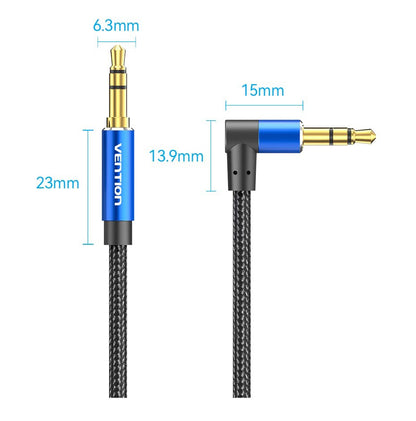 [CLEARANCE] Vention TRS 3.5mm Male to Male Right Angle Audio Extension Cable Cotton Braided Black Aluminum Alloy Type Hi-Fi Video Stereo Music for Smartphones, Laptop, PC, Gaming, TV (2 meters) | BAZBH