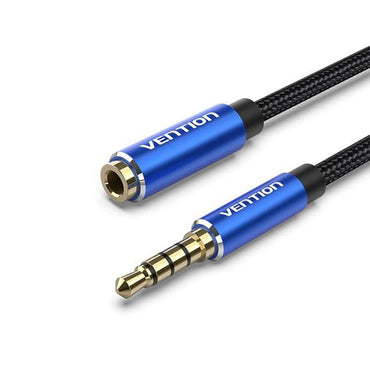 Vention TRRS 3.5mm Male to Female Audio Extension Cable Blue Aluminum Alloy Type Cotton Braided for Speaker, laptop, MP3, DVD, TV | BHCLH