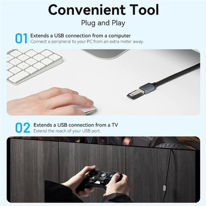 Vention USB 3.0 Cotton Braided Extension Cable with Male to Female Connectors and 5Gbps High-Speed Data Transmission for Chargers Mobile Phone Computer Laptop PC Smart TV Display Monitor Gaming Consoles Storage Devices and more