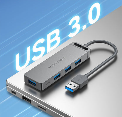 [CLEARANCE] Vention 4-Ports USB 3.0 Hub OTG Extension Charging Splitter with Power Supply, 0.15 meter USB Cable, 5Gbps Data High Speed for Laptop, MacBook, Chrome, Linux OS, Surface Pro, PC, USB Flash Drives, Mobile, PS4 | CHLHB