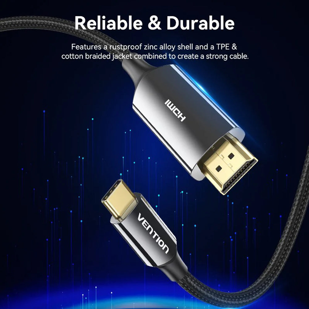 Vention (1.8m) 8K 60Hz HDMI ,USB Type C to USB-C Video Display Cable with 240Hz Refresh rate, Dolby Atmos, 12-Bit Color Depth, High Dynamic Range (HDR), Multiple Display Modes for Smartphones, Tablet, Laptop, PC, TV, Monitor, Projector | CRCBAC