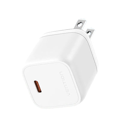 [CLEARANCE] Vention 30W GaN Fast Charger with Folding US Plug and USB-C PD Power Delivery Port for Mobile Phones Tablets and Laptops (White) FAKW0-US