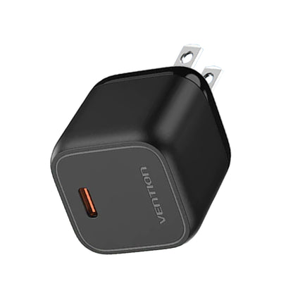 Vention 30W GaN Fast Charger with Folding US Plug and USB-C PD Power Delivery Port for Mobile Phones Tablets and Laptops (Black, White) FAKB0-US FAKW0-US