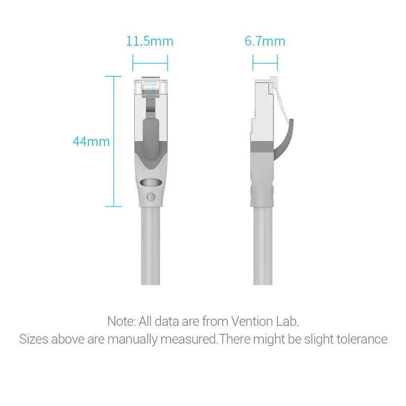 Vention (0.5m - 50m) Cat6A STFP Patch Ethernet LAN Cable Gray with 10Gbps Ultra-High-Speed Rate, Anti-Bending Buckle, Gold-Plated Pins RJ45 for Internet, PC, Laptop, TV, Printer, Switch | IBHH Series