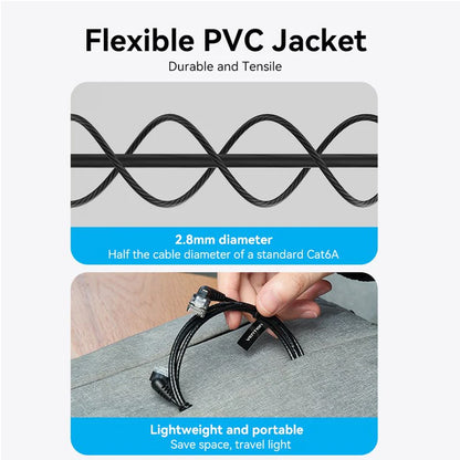 [CLEARANCE] Vention 20m Cat6A UTP Patch Angled Ethernet LAN Cable 10Gbps High-Speed Network Data, 500MHz Bandwidth, Bend-Proof Rotating Connector, Gold-Plated Contacts for Home & Work Internet Connection, PC, Switch (Black)