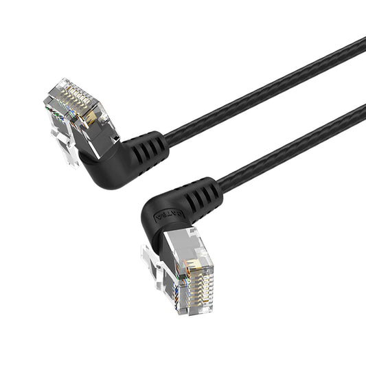 Vention 0.5m / 1m / 1.5m / 3m / 5m Cat6A UTP Patch Angled Ethernet LAN Cable 10Gbps High-Speed Network Data, 500MHz Bandwidth, Bend-Proof Rotating Connector, Gold-Plated Contacts for Home & Work Internet Connection, PC, Switch (Black)
