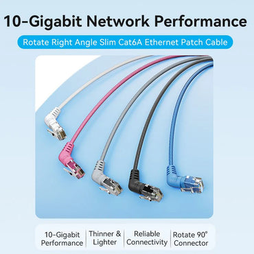 [CLEARANCE] Vention 20m Cat6A UTP Patch Angled Ethernet LAN Cable 10Gbps High-Speed Network Data, 500MHz Bandwidth, Bend-Proof Rotating Connector, Gold-Plated Contacts for Home & Work Internet Connection, PC, Switch (Black)