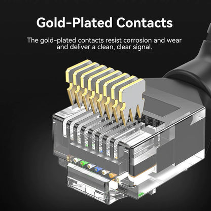 [CLEARANCE] Vention 20m Cat6A UTP Patch Angled Ethernet LAN Cable 10Gbps High-Speed Network Data, 500MHz Bandwidth, Bend-Proof Rotating Connector, Gold-Plated Contacts for Home & Work Internet Connection, PC, Switch (Black)