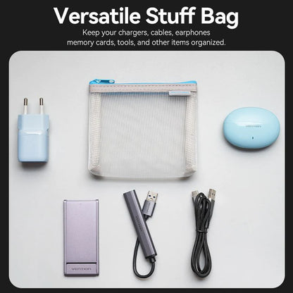Vention 10 x 12 cm Electronic Accessories Personal Nylon Mesh Storage Bag with Pack of 6 for Power Adapter, Charging Data Cables, USB Hub, Flash Drives, SD/TF Memory Cards, Cosmetics | KREH0