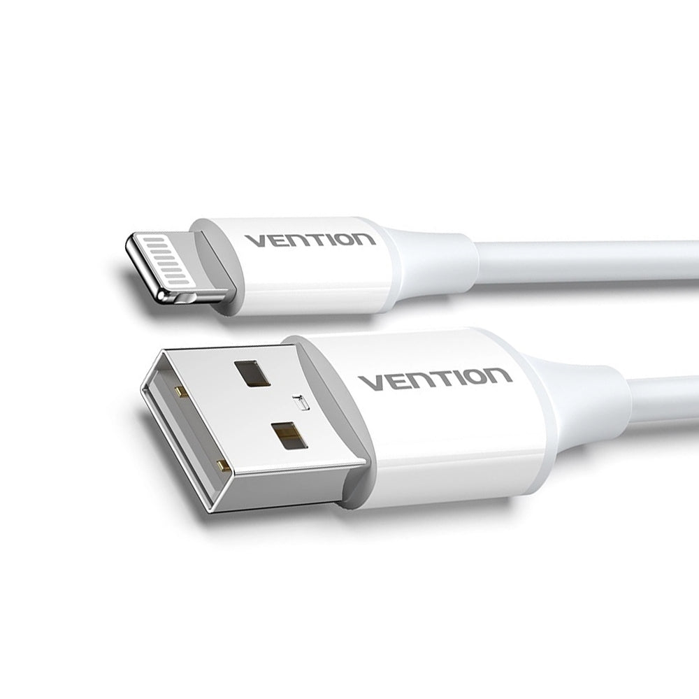 Vention USB 2.0 A Male to Lightning 2.4A Male Nickel Plated Data Charging Cable with 480Mbps Transmission Speed for Smartphones (White) (1M, 1.5M & 2M) LAFWF LAFWG LAFWH