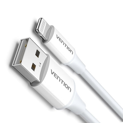 Vention USB 2.0 A Male to Lightning 2.4A Male Nickel 1.5 Meters Plated Data Charging Cable with 480Mbps Transmission Speed for Smartphones (White) LAFWG