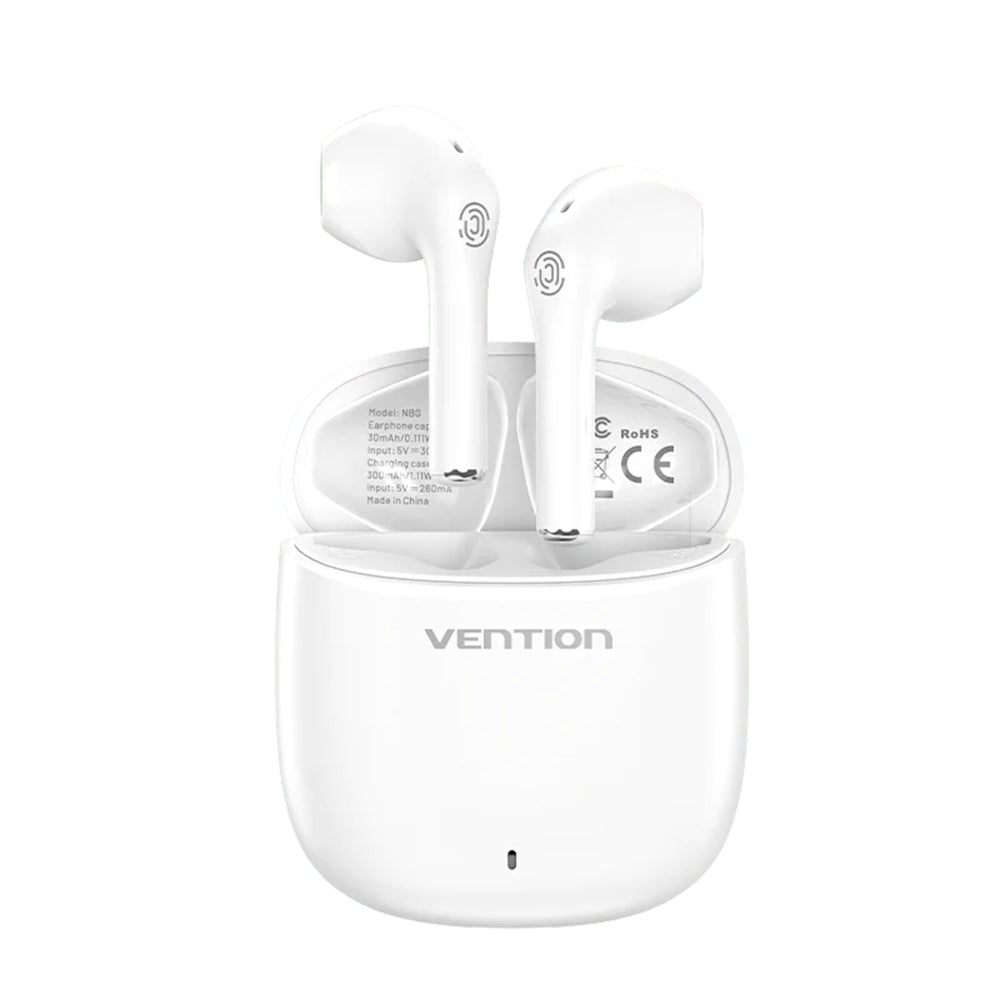 Vention ELF E02 TWS True Wireless Bluetooth 5.3 Earbuds Earphones with Touch Controls, USB-C Charging Cable, AAC/SBC Stereo, Mic Hi-Fi In-Ear Mini Headset, IPX4 Rating, Sweat & Weather Resistant (Black, White) NBGB0 NBGW0