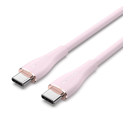 [CLEARANCE] Vention USB Type-C 2.0 5A Male to Male Fast Charging Data Cable 2 Meters with Nickel-Plated Connector 100W PD Power Delivery, 480Mbps Transfer Speed, Built-in E-Marker Chip and Flow Silicone Sheathing for Laptop Tablet Smartphones (Pink)