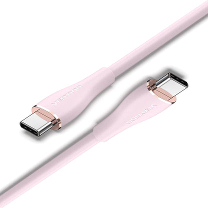 [CLEARANCE] Vention USB Type-C 2.0 5A Male to Male Fast Charging Data Cable 2 Meters with Nickel-Plated Connector 100W PD Power Delivery, 480Mbps Transfer Speed, Built-in E-Marker Chip and Flow Silicone Sheathing for Laptop Tablet Smartphones (Pink)