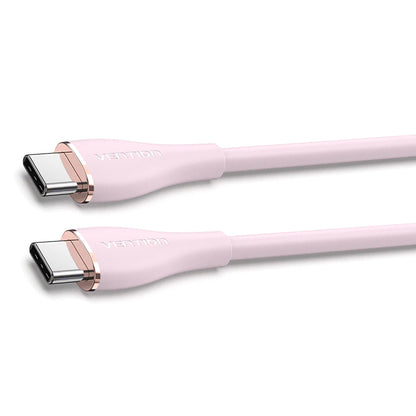 [CLEARANCE] Vention USB Type-C 2.0 5A Male to Male Fast Charging Data Cable 2 Meters with Nickel-Plated Connector 100W PD Power Delivery, 480Mbps Transfer Speed, Built-in E-Marker Chip and Flow Silicone Sheathing for Laptop Tablet Smartphones (Pink)