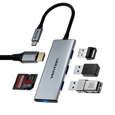 [CLEARANCE] Vention 7-in-1 USB-C to HDMI/USB3.0x3/SD/TF/PD Multiport Adapter Docking Station 4K 30Hz HD with 5Gbps Data High Speed, 100W PD Power Delivery for PC, Laptop, Computer, Projector | TOPHB