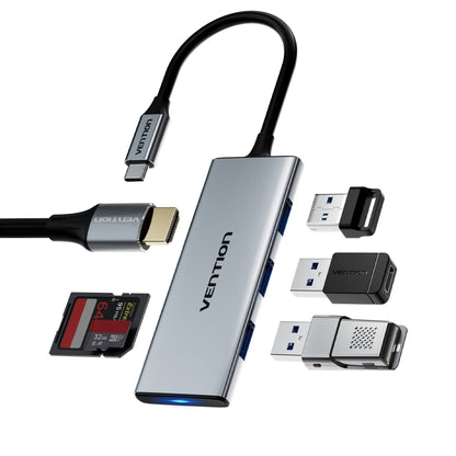 [CLEARANCE] Vention 7-in-1 USB-C to HDMI/USB3.0x3/SD/TF/PD Multiport Adapter Docking Station 4K 30Hz HD with 5Gbps Data High Speed, 100W PD Power Delivery for PC, Laptop, Computer, Projector | TOPHB