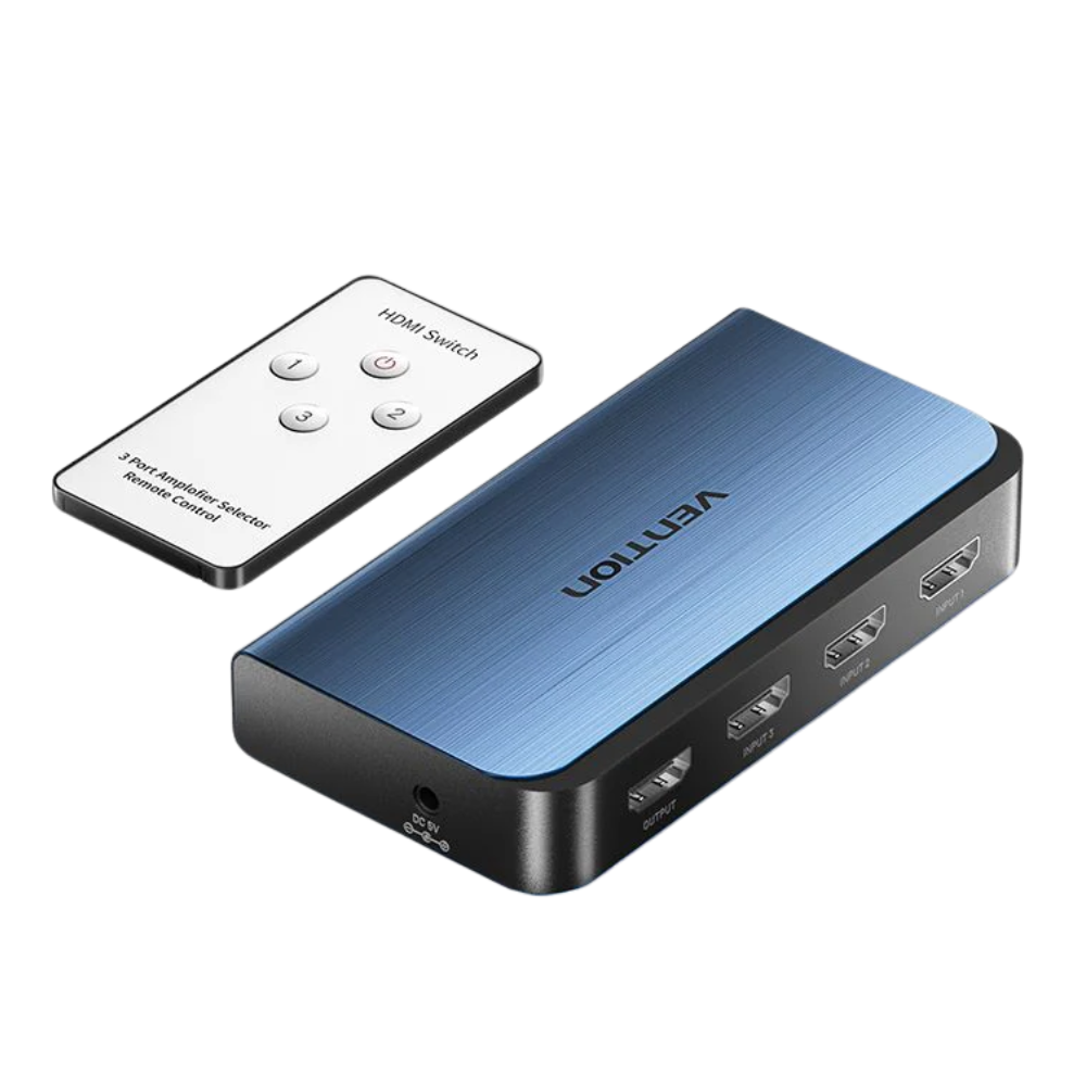 Vention 3 In 1 Out HDMI 2.0 4K Ultra High Definition HDMI Video Switcher with IR Remote Control and Power Supply Port for Desktop Computer Laptop PS5/4/3 Gaming Console Media Player to Smart TV Display Monitor Projector