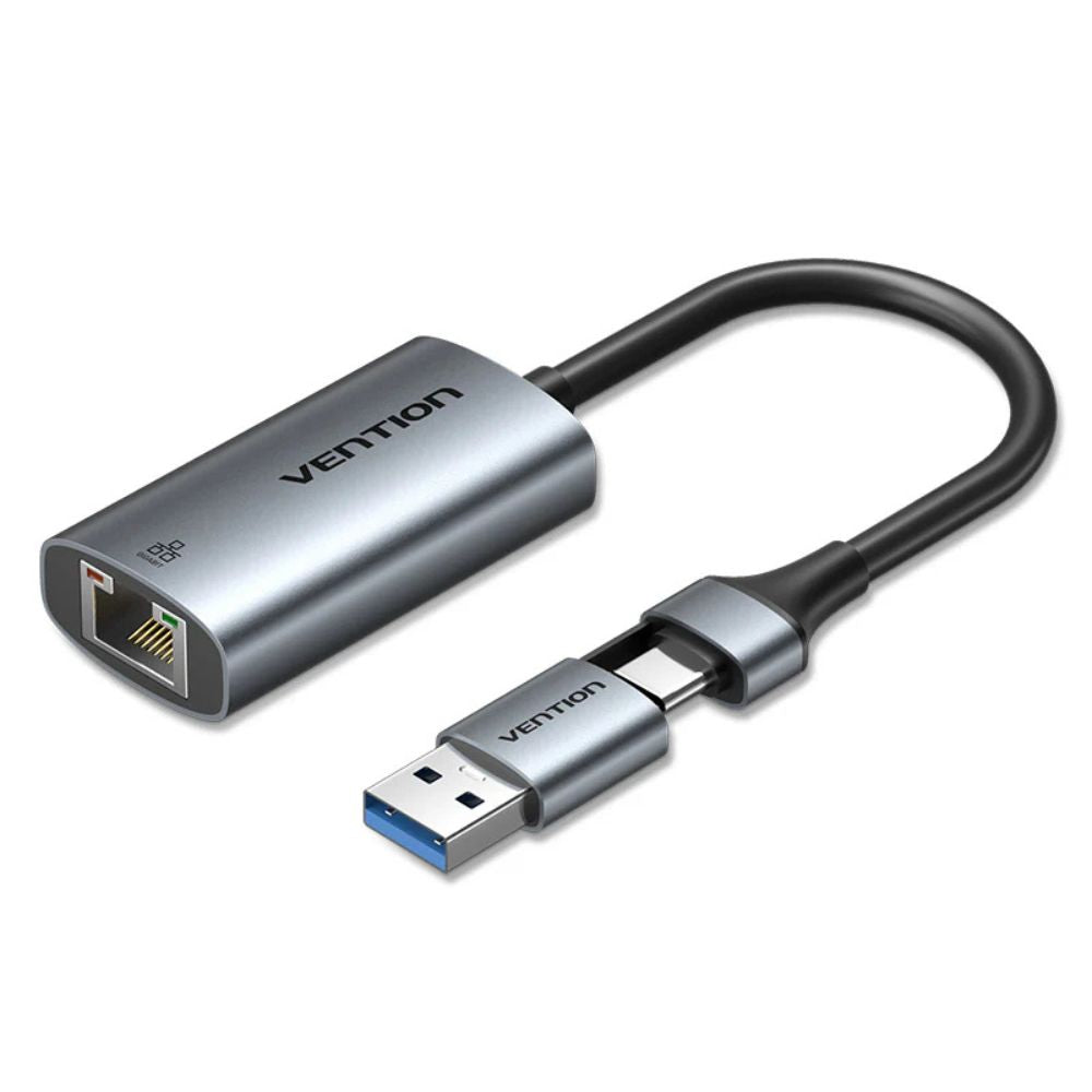 Vention USB-A / USB-C Male to RJ45 Gigabit Ethernet Adapter with Up to 1000Mbps Transmission Rate Speed, LED Light Indicators, Supports Windows Linux MacOS Android – Plug & Play for Smartphone, Laptop, Tablet, Computer PC Gaming Consoes