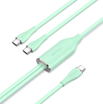 [CLEARANCE] Vention 1.5 meters 100W USB 2.0 Type C Male to Dual Male PD Fast Charging Data Cable with High-Speed 480mbps Transfer Rate for Smartphone, Tablet, Laptop, Gaming Console