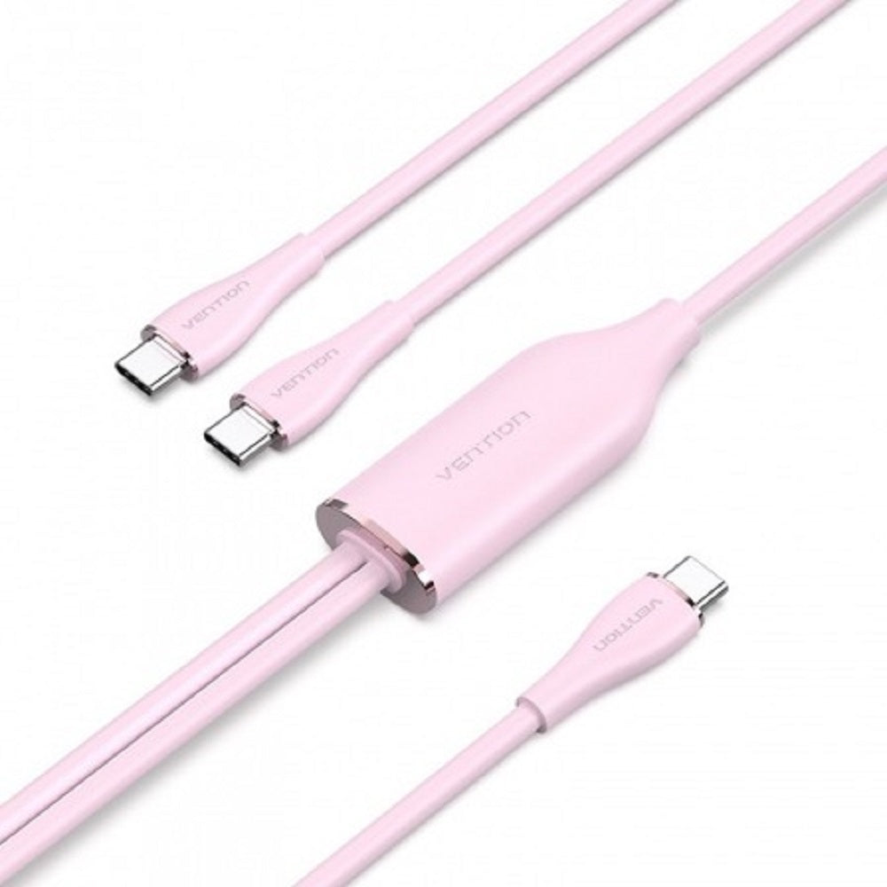 Vention 1.5 meters 100W USB 2.0 Type C Male to Dual Male PD Fast Charging Data Cable with High-Speed 480mbps Transfer Rate for Smartphone, Tablet, Laptop, Gaming Console