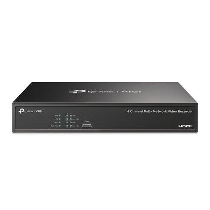TP-Link VIGI NVR1004H-4P 4 Channel Live View 53W PoE+ Network Video Recorder 4K HDMI Output, Sync Playback, H.265+ Video Coding, ONVIF and SMART Detection and SATA Port with Max 10TB Storage for Security and Live Surveillance