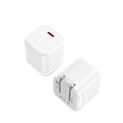 [CLEARANCE] Vention 30W GaN Fast Charger with Folding US Plug and USB-C PD Power Delivery Port for Mobile Phones Tablets and Laptops (White) FAKW0-US