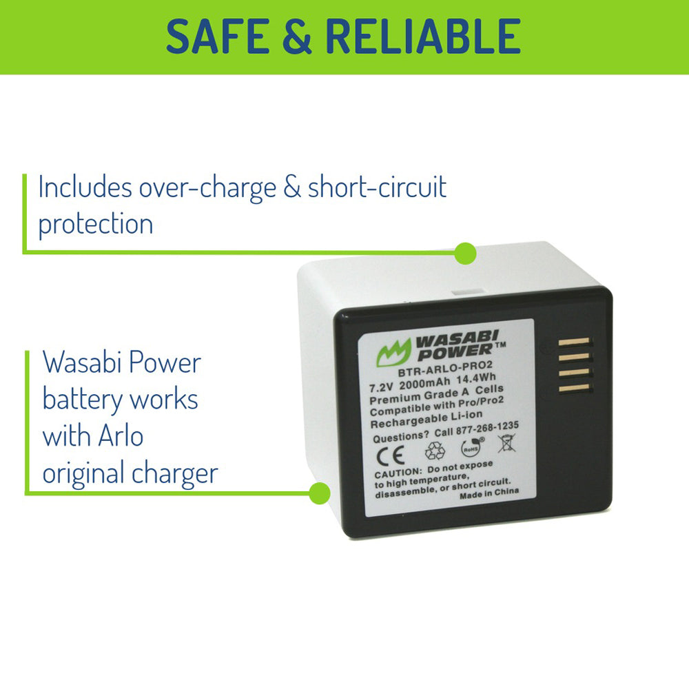 Wasabi Power Arlo Pro and Pro 2 Battery for Wireless Home Secutiy Camera, Spare for VMA4400-100NAS