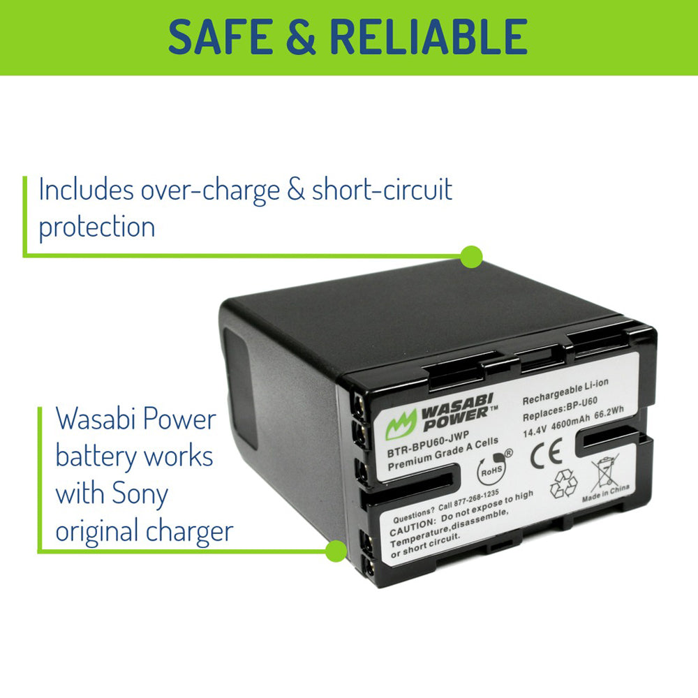 Wasabi Power SONY BP-U60 Battery or Dual LCD Charger for BP-U30 BPU60 BP-U90 Batteries and Select Sony Camcorder PXW-Z280 PXW-Z190 PXW-FS7M2 PXW-FS5M2 PMW-EX280 PMW-EX1R PMW-EX3 PMW-EX1 PMW-300 PMW-200 PMW-150 PMW-100 PMW-F3 Video Camera