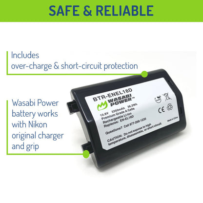Wasabi Power Nikon EN-EL18D ENEL18D Battery for Nikon D4 D4S D5 D6 DSLR and Z9 Mirrorless Camera