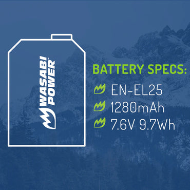 [CLEARANCE] Wasabi Power EN-EL25 Dual Battery Charger with USB Type C Charging Cable for Nikon Z 30, Nikon Z 50, Nikon Z fc Camera Battery | LCH-FC-ENEL25