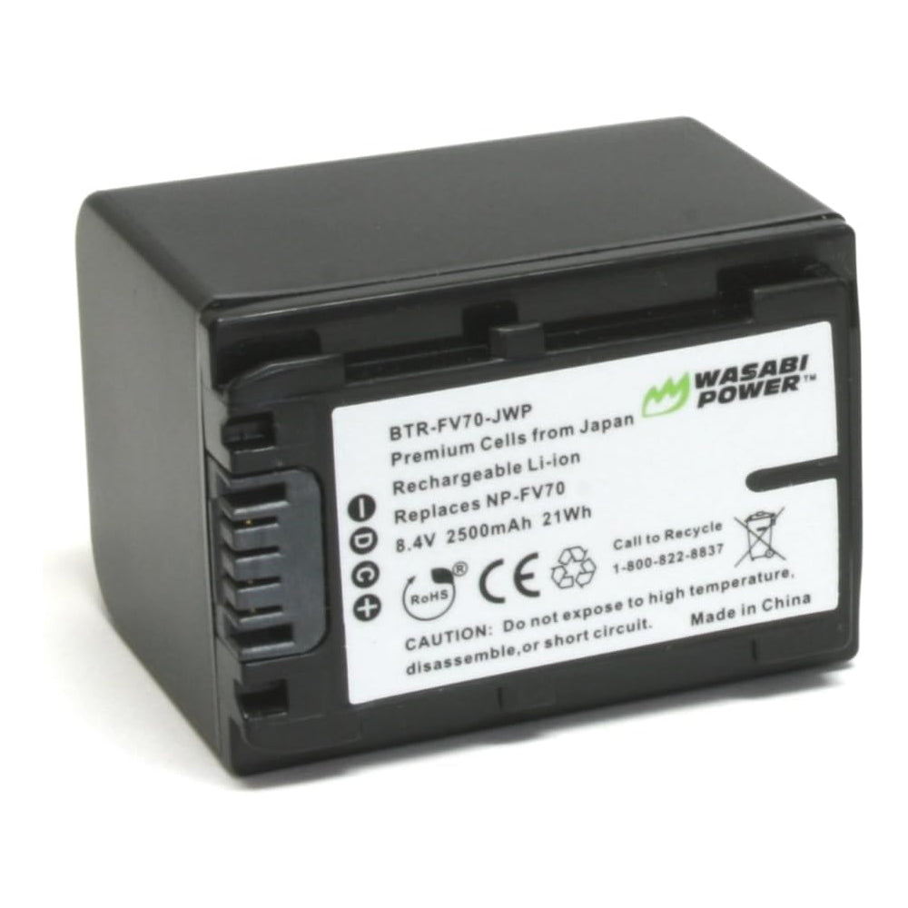 Wasabi Power (2-Pack) SONY NP-FV70 Battery and Dual Charger for NP-FV50 NPFV70 NP-FV100 V-Series Batteries and Select Sony Handycam FDR-AX700 FDR-AX100 FDR-AX53 NEX-VG900 NEX-VG30 HXR-NX70U HXR-NX30U HXR-NX3D1U HXR-MC50U DEV-5 Video Camera