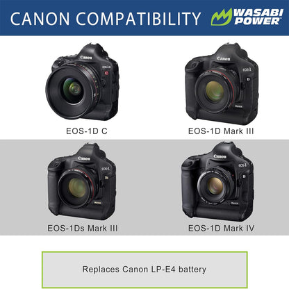Wasabi Power Canon LP-E4 LPE4 Battery Wasabi Power Canon LP-E4 LPE4 Battery for Canon EOS-1D Mark III, EOS 1D Mark IV, EOS-1Ds and EOS-1D C Professiol DSLR Camera
