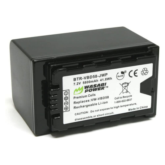 Wasabi Power VW-VBD58 VWVBD58 (2 Pack) 7.2V 5800mAh Lithium-Ion Battery with Power Indicator for Panasonic VW-VBD55 VW-VBD29 VW-VBD78 AG-VBR89G and AG-3DA1 AG-AC8 AG-HPX255 DC-BGH1 DC-BS1H HC-X1000 HDC-Z10000 Video CamCorder