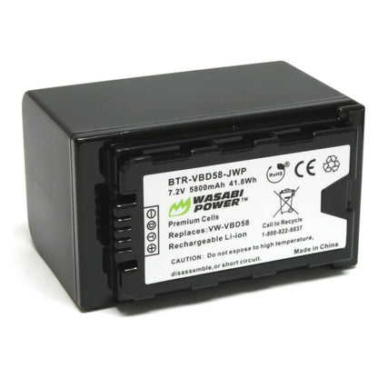 Wasabi Power VW-VBD58 VWVBD58 7.2V 5800mAh Lithium-Ion Battery with Power Indicator for Panasonic VW-VBD55 VW-VBD29 VW-VBD78 AG-VBR89G and AG-3DA1 AG-AC8 AG-HPX255 DC-BGH1 DC-BS1H HC-X1000 HDC-Z10000 Video CamCorder