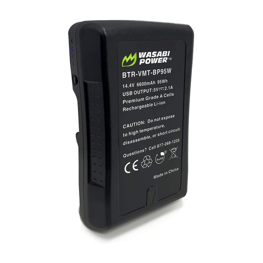 Wasabi Power BP95W 14.4V 6600mAh V-Mount Lithium-Ion Battery with Power Indicators, D-Tap and USB 2.1A Ports for Professional Blackmagic Ursa Mini and Epic Cinema Camera