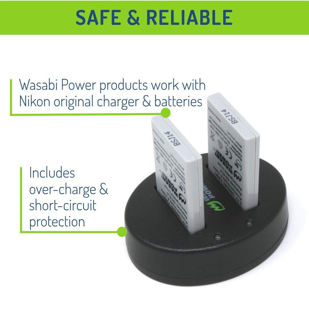 Wasabi Power EN-EL5 ENEL5 (2 Pack) 3.7V 1300mAh Battery and Dual USB Charger Kit with Power Indicator for Select Nikon Coolpix 3700, 4200, 7900, P3 P4, P80 P90, P6000 and S10 Digital Camera