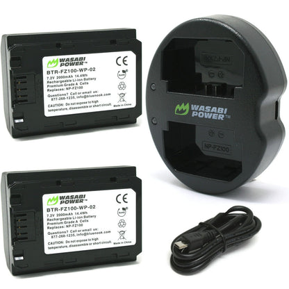 Wasabi Power Battery for Sony NP-FZ100, BC-QZ1 (2-Pack) and Dual USB Charger and for Sony a9, a7R III, a7 III