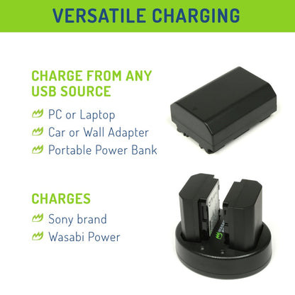 [CLEARANCE] Wasabi Power Battery NP FZ100 (2-Pack) and Dual USB Charger for Sony NP-FZ100, BC-QZ1 and Sony a9, a7R III, a7 III NPFZ100
