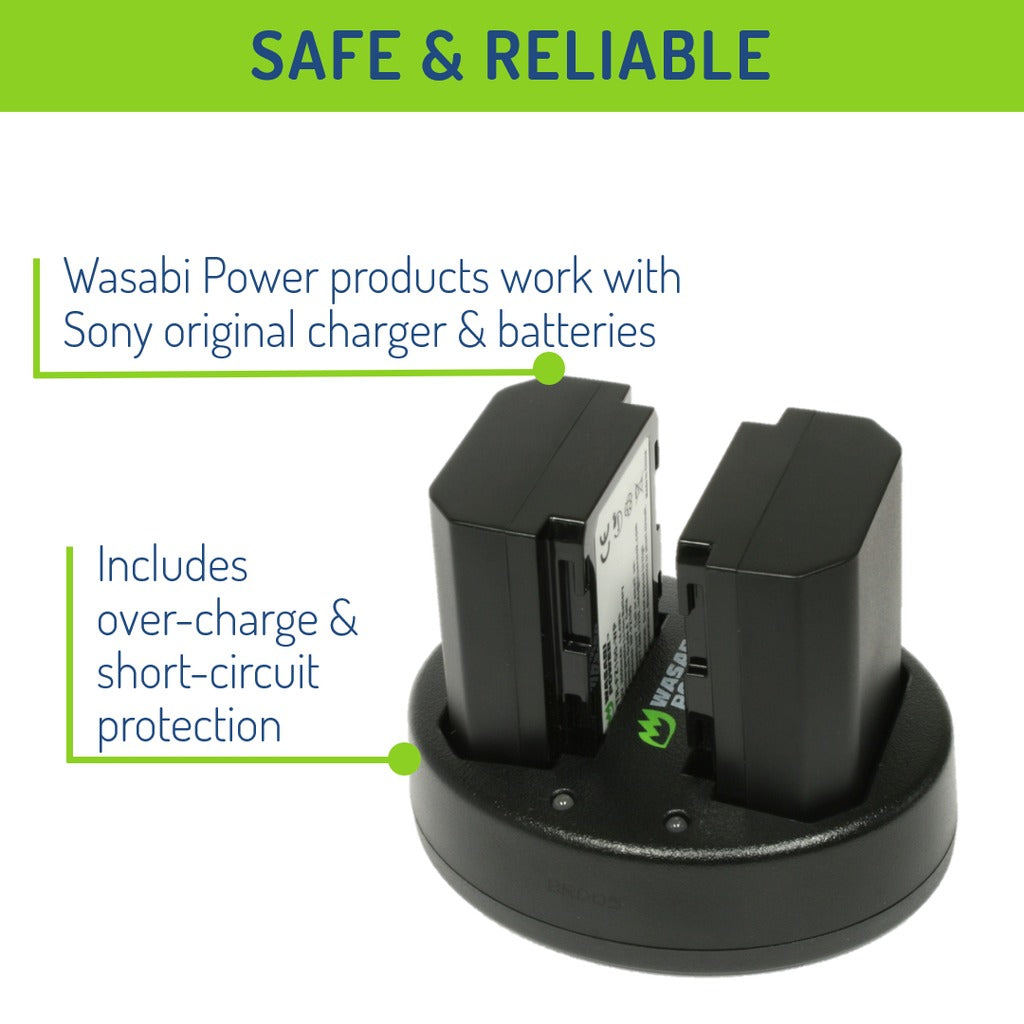 Wasabi Power Battery for Sony NP-FZ100, BC-QZ1 (2-Pack) and Dual USB Charger and for Sony a9, a7R III, a7 III