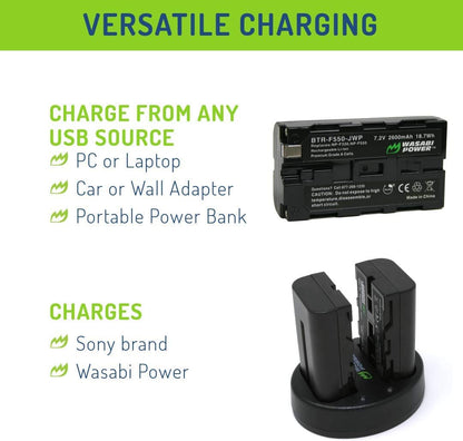 [CLEARANCE] Wasabi Power NP-F550 Dual Battery USB Charger with LCD Display for Select Sony L and M Series NP-F330, NP-F530, NP-F570 and HDR-AX2000, HDR-FX1 Digital Video Camera | LCH-DC-FM50