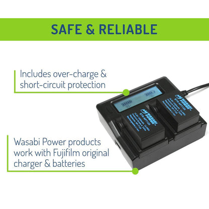 Wasabi Power NP-T125 NPT125 (2 Pack) 10.8V 1200mAh Battery and Dual USB Charger Kit with LCD Display for Fujifilm GFX 50S, GFX 50R, GFX 100, VG-GFX1 Mirrorless Camera