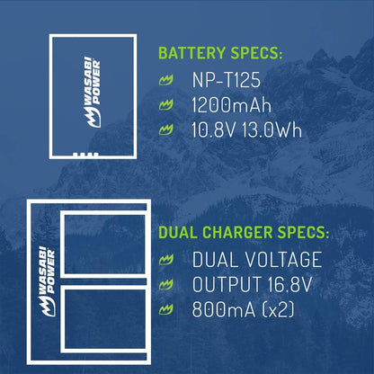 Wasabi Power NP-T125 NPT125 (2 Pack) 10.8V 1200mAh Battery and Dual USB Charger Kit with LCD Display for Fujifilm GFX 50S, GFX 50R, GFX 100, VG-GFX1 Mirrorless Camera
