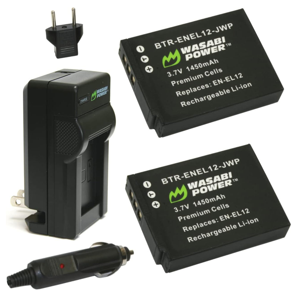 Wasabi Power EN-EL12 ENEL12 (2 Pack) 3.7V 1450mAh Battery and Dual USB Charger Kit for Select Nikon AW, Coolpix, Key Mission, P300 P310 P340, S31 S70 S610 S800c S9900s Digital Camera