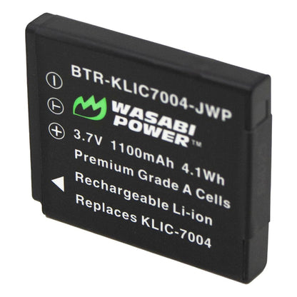 [CLEARANCE] Wasabi Power KLIC-7004 (2 Pack) 3.7V 1100mAh Battery and Charger Kit with Power Indicator, Built-In Fold Out US Plug, Car Charger and Euro Plug Adapter for Kodak EasyShare V1233 & V1253 Digital Cameras | KIT-BTR-KLIC7004-LCH-KLIC7004